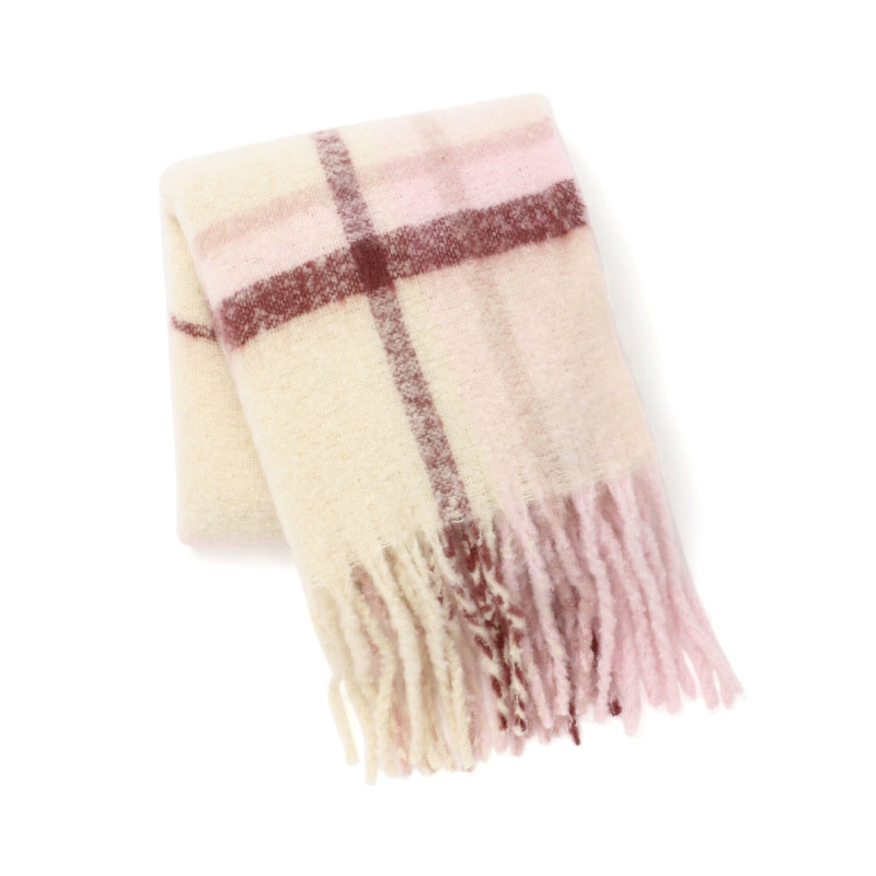 Mohair Like Scarf Check Pink