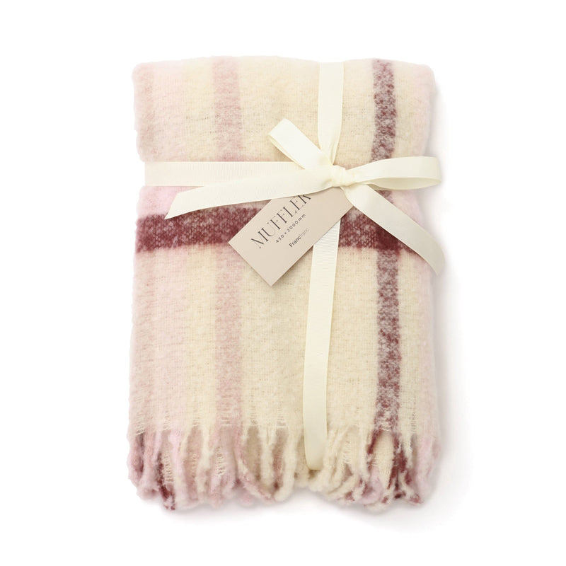 Mohair Like Scarf Check Pink