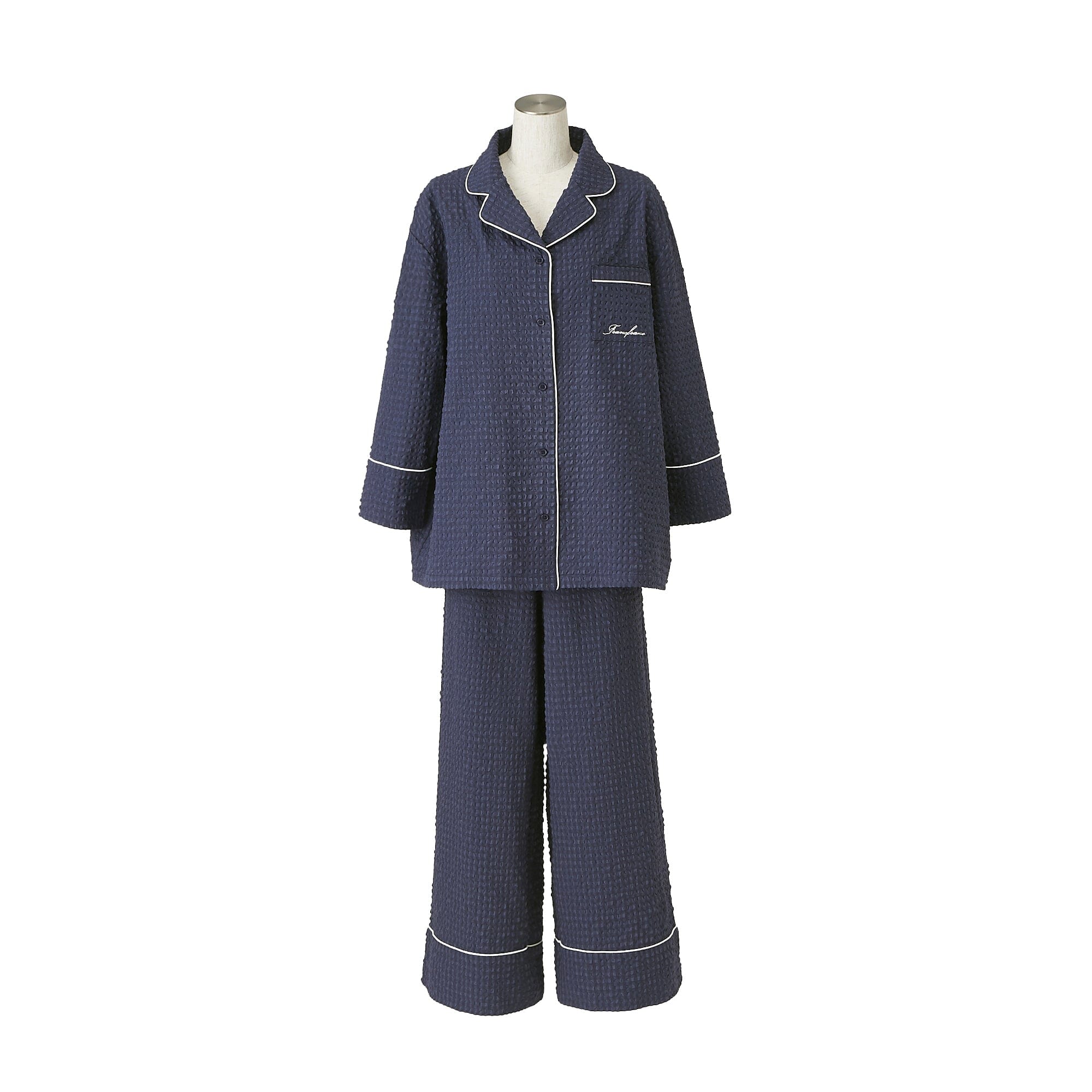 Logo Check Jacquard Pajamas With Embroidery Navy