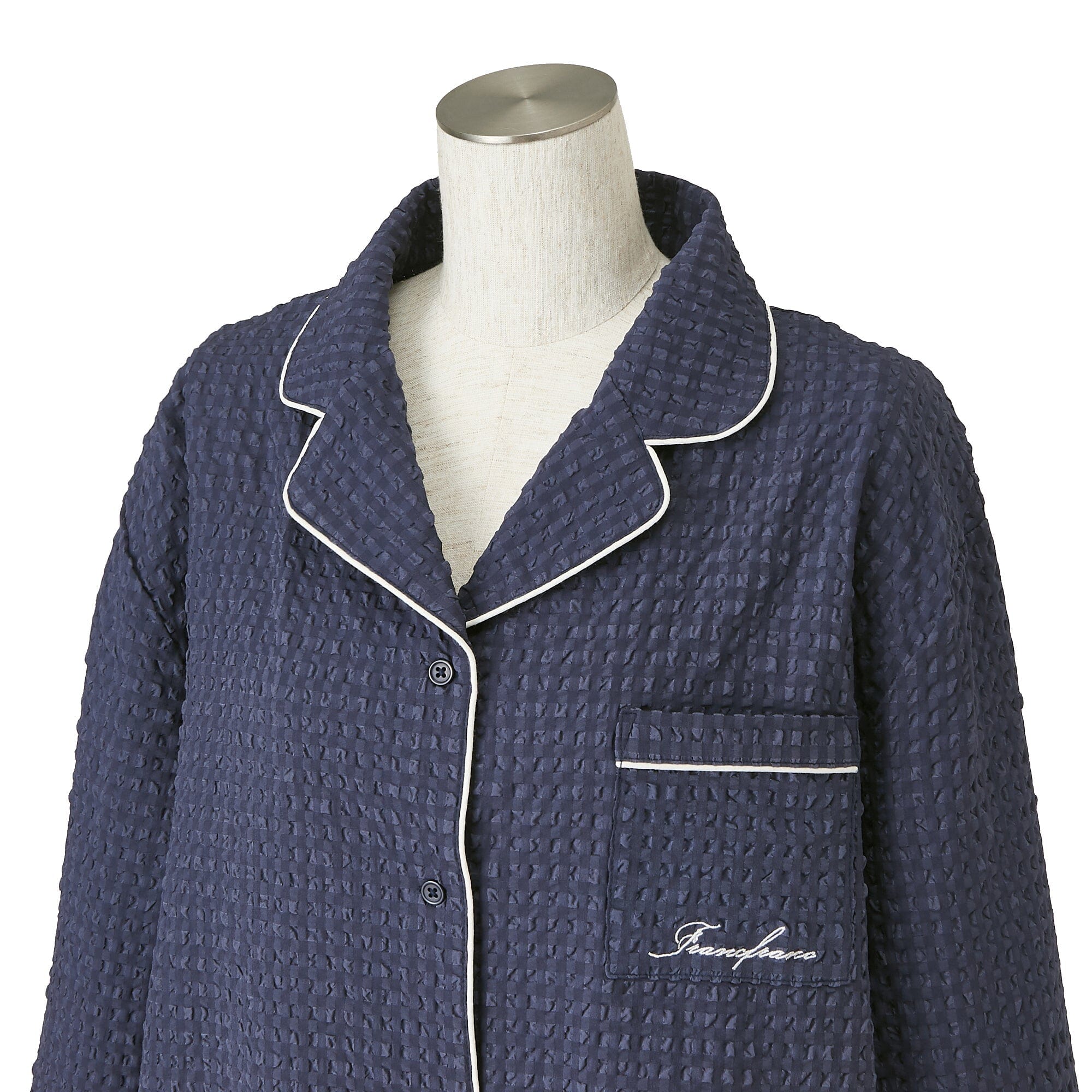 Logo Check Jacquard Pajamas With Embroidery Navy