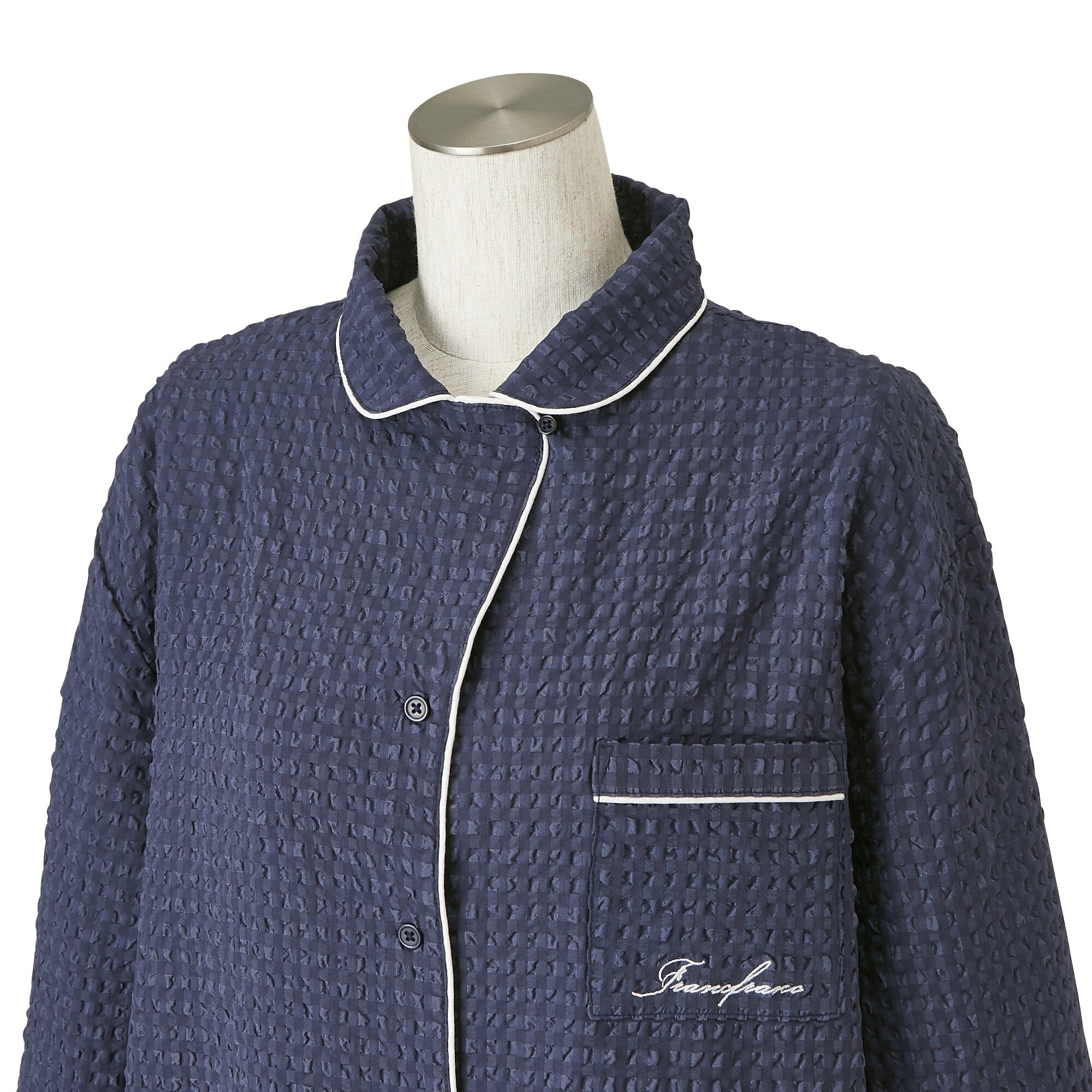 Logo Check Jacquard Pajamas With Embroidery Navy