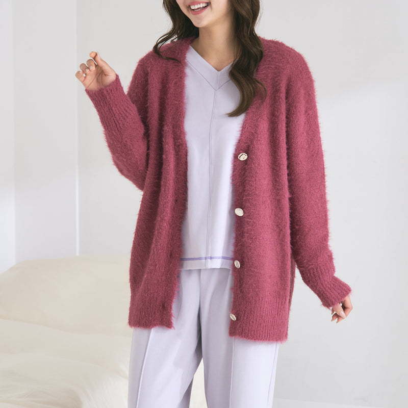 Feather Yarn Cardigan Dark Pink