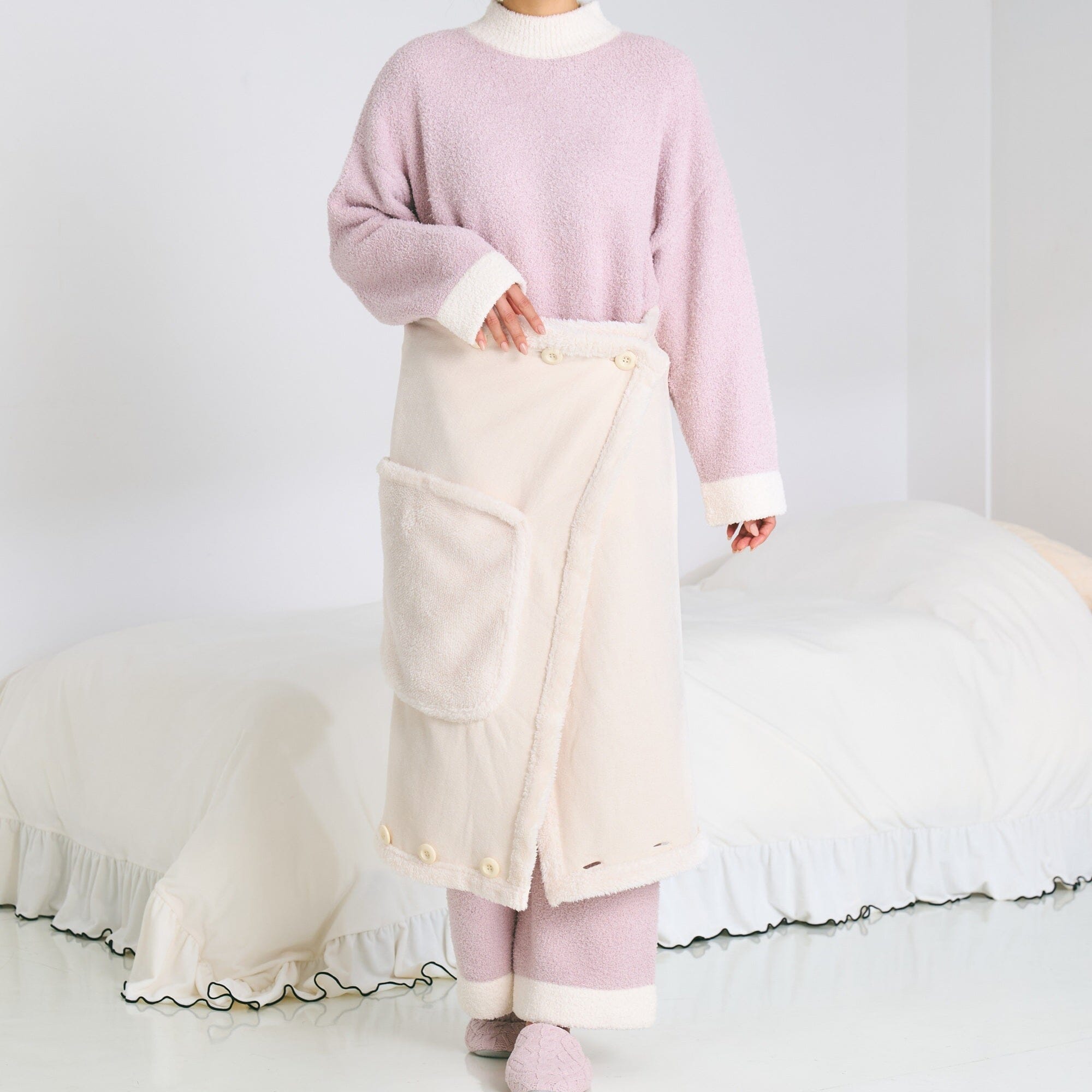 Reversible Warm Fleece 4-Way Poncho Small Ivory