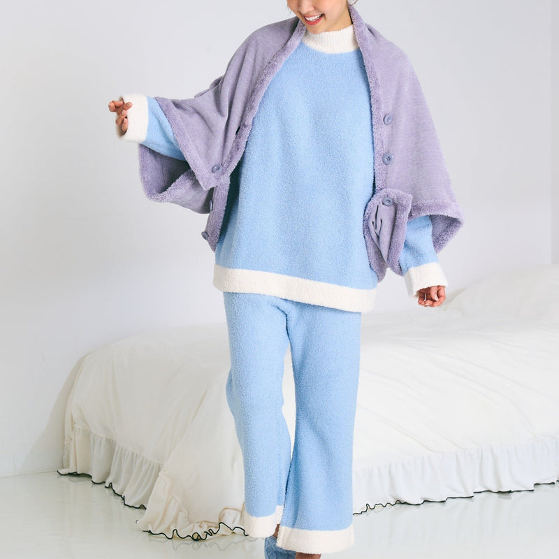 Reversible Warm Fleece 4-Way Poncho Small Light Blue