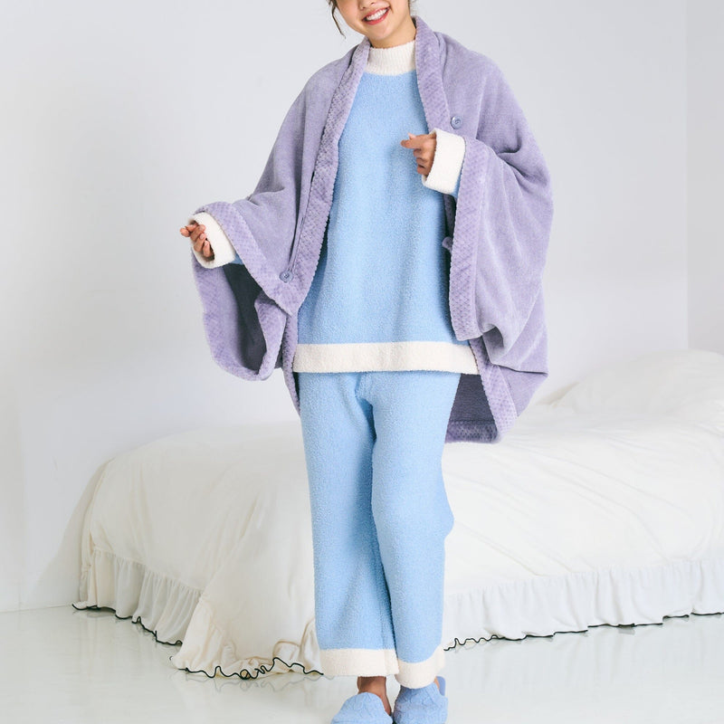 Reversible Warm Fleece 4-Way Poncho Large Light Blue