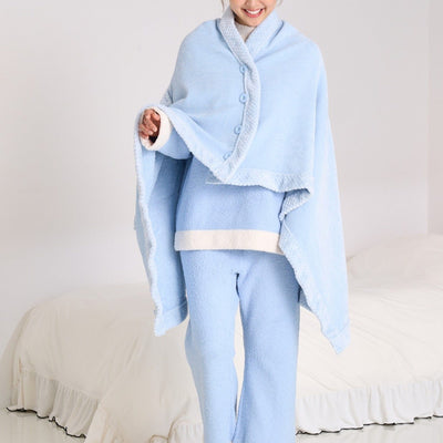 Reversible Warm Fleece 4-Way Poncho Large Light Blue
