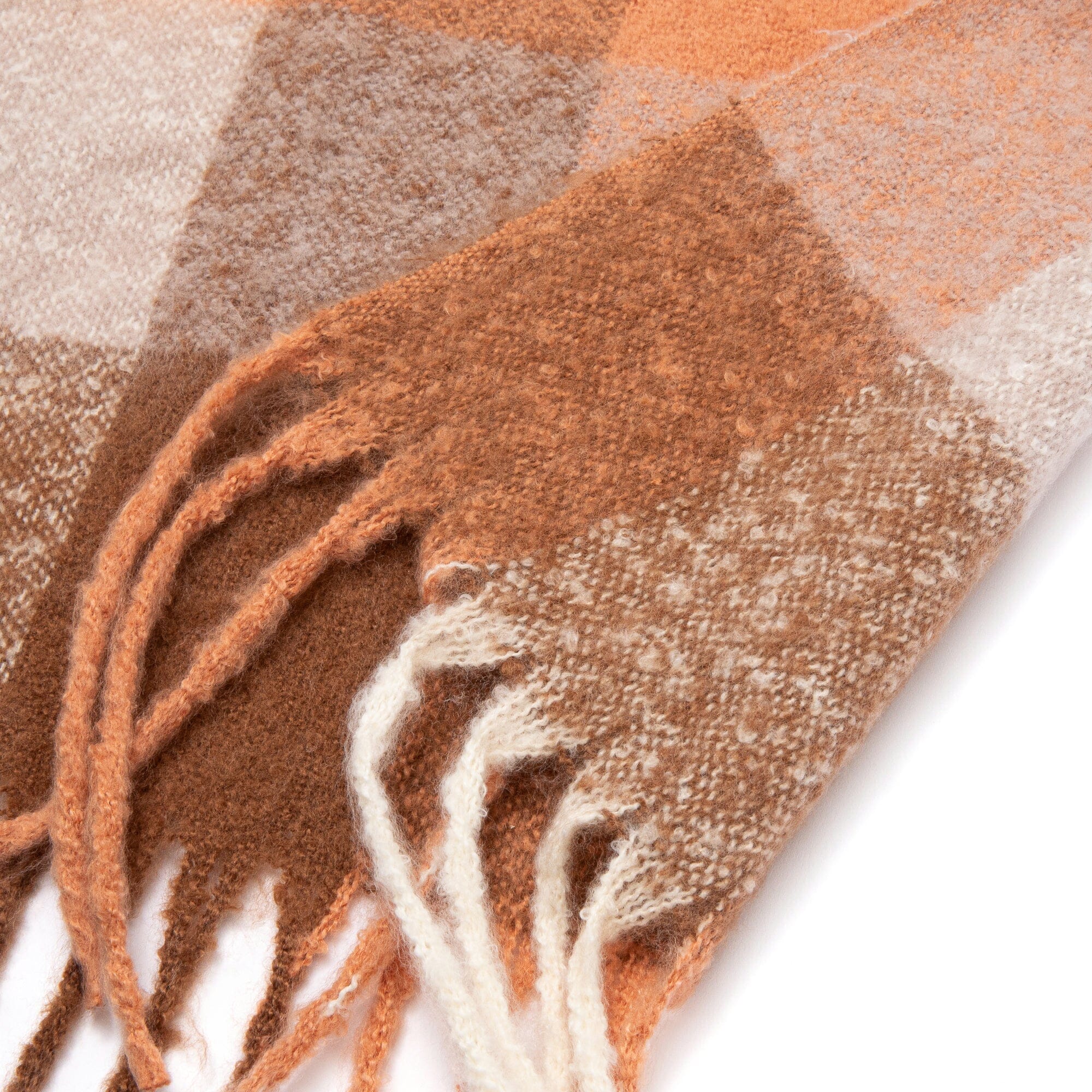 Mohair Like Check  Muffler Brown