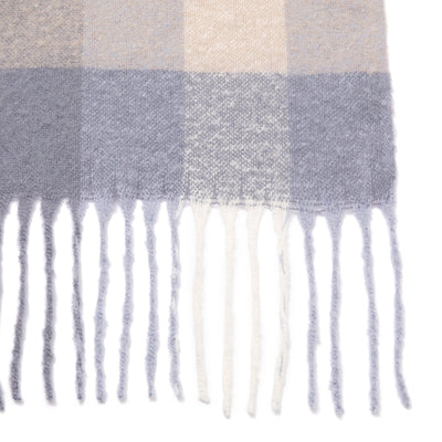 Mohair Like Check  Muffler Light Blue