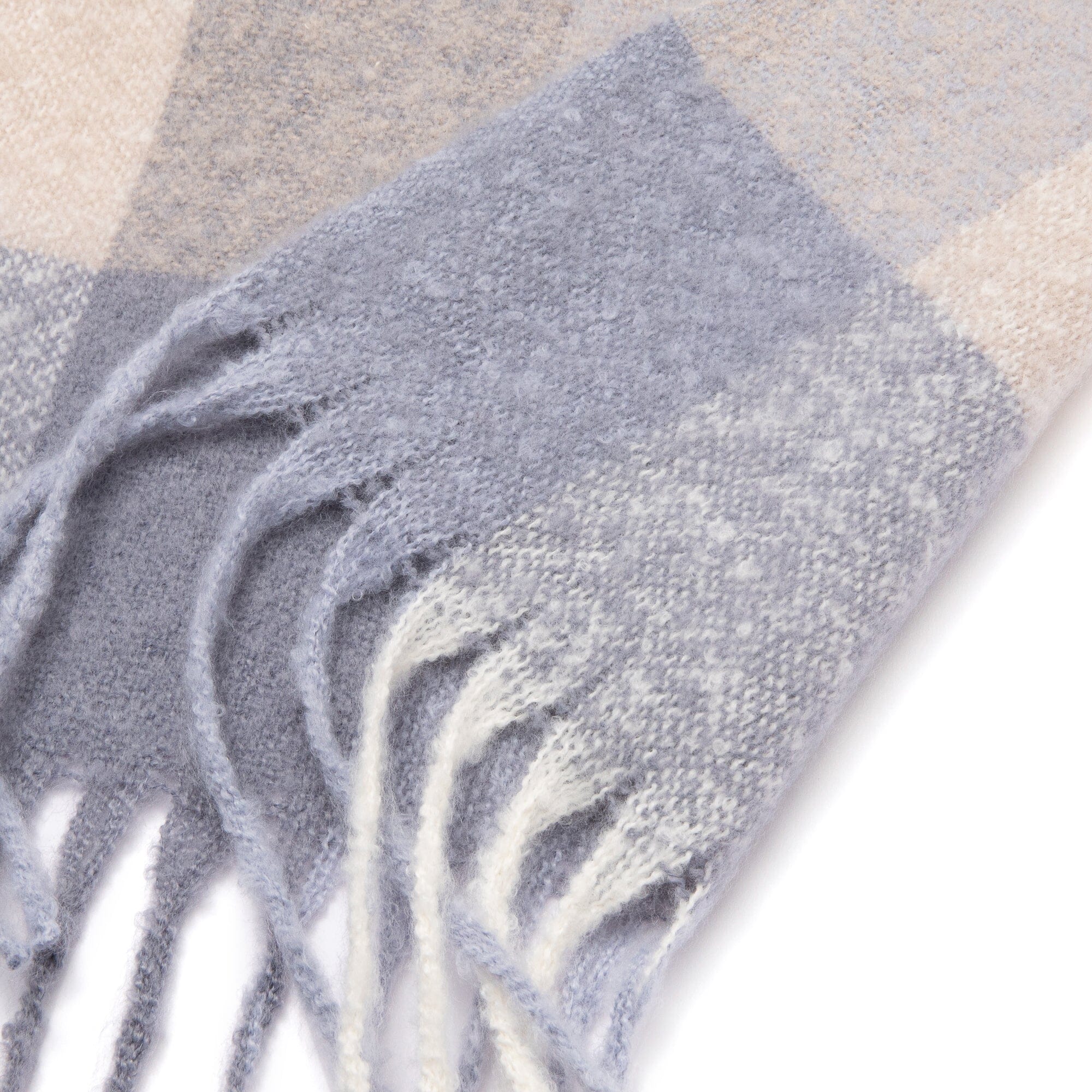 Mohair Like Check  Muffler Light Blue