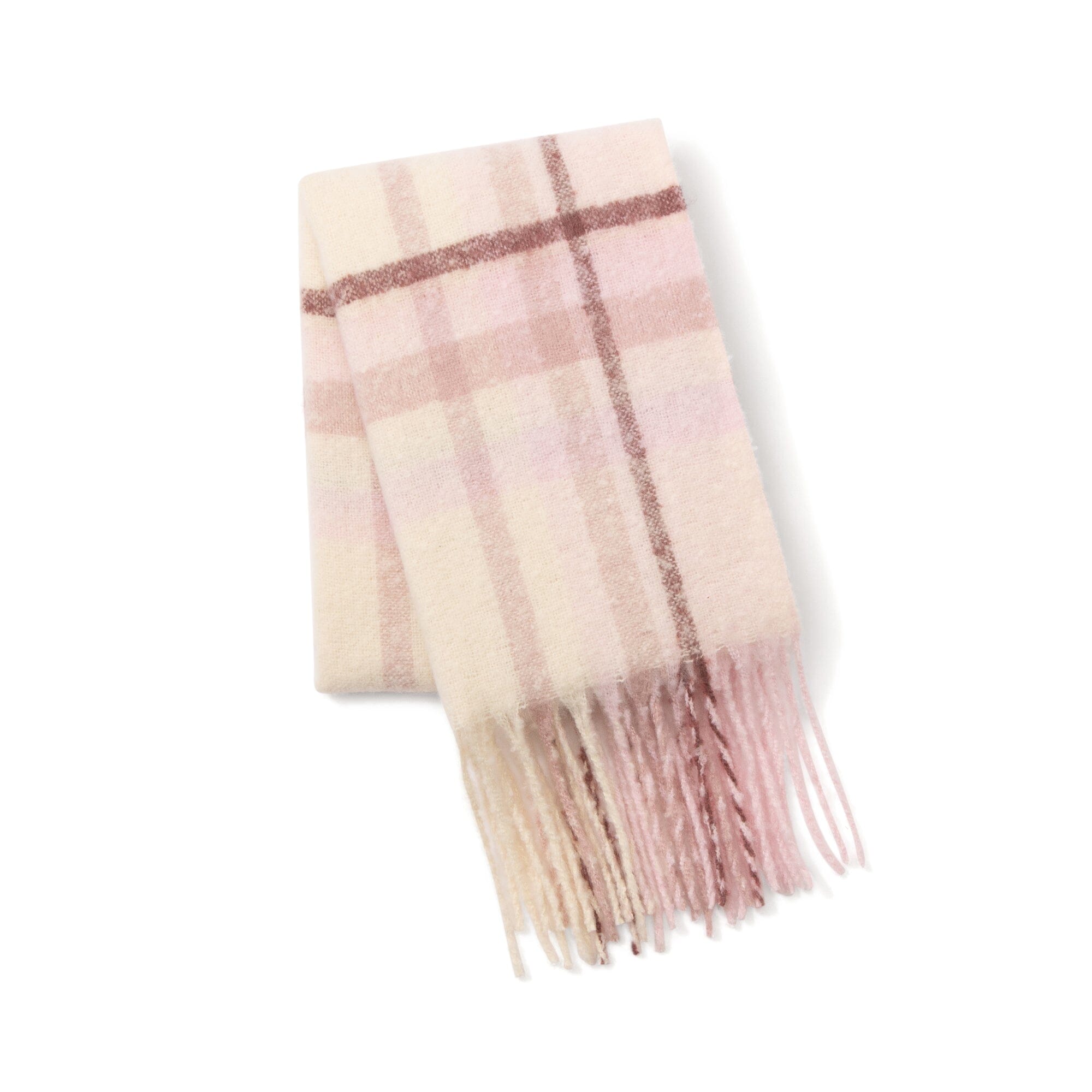 Mohair Like Check  Muffler Pink