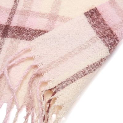 Mohair Like Check  Muffler Pink