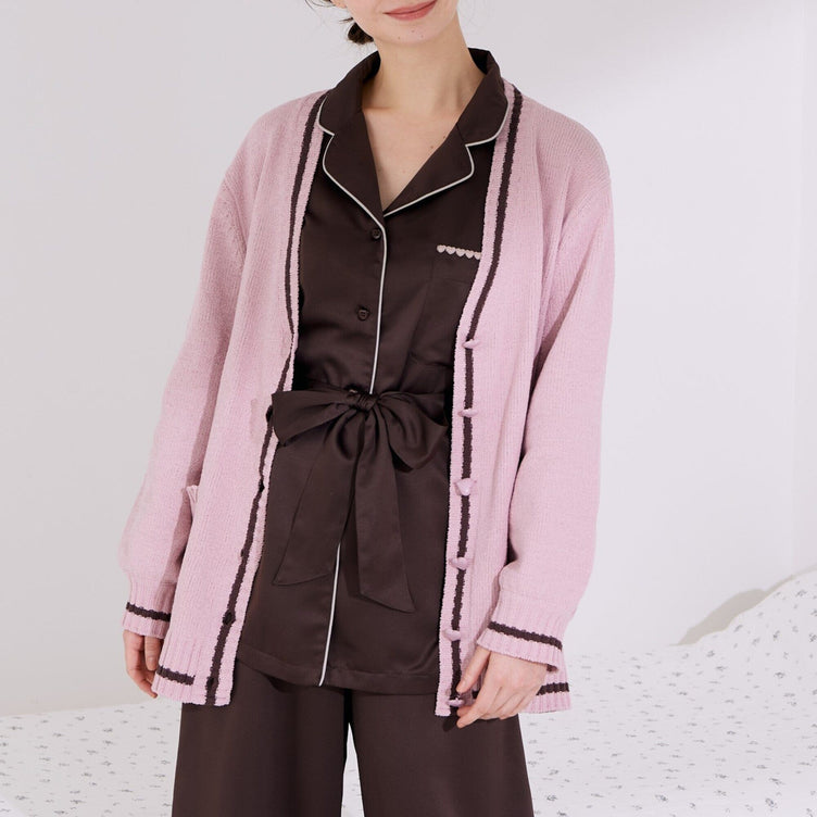 Heart Line Satin Pajamas Brown