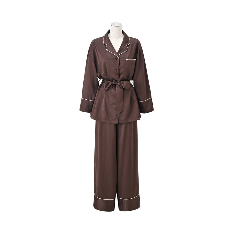 Heart Line Satin Pajamas Brown