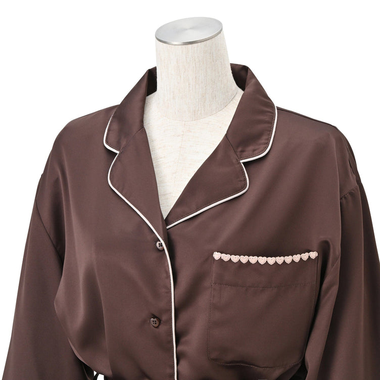 Heart Line Satin Pajamas Brown