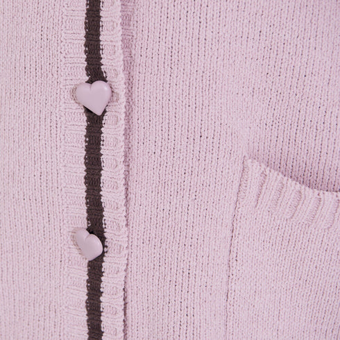Heart Button Stripe Cardigan In Pink