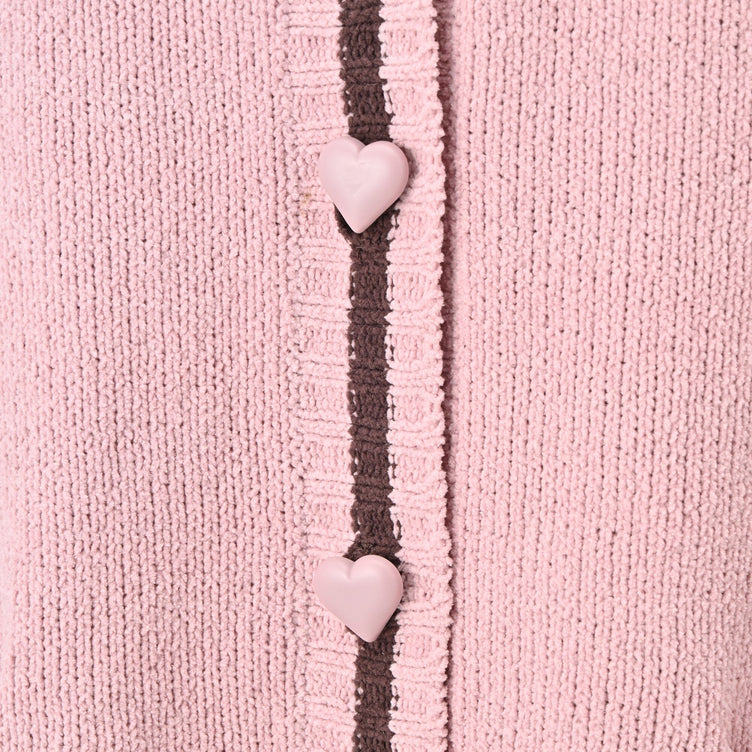 Heart Button Stripe Cardigan In Pink