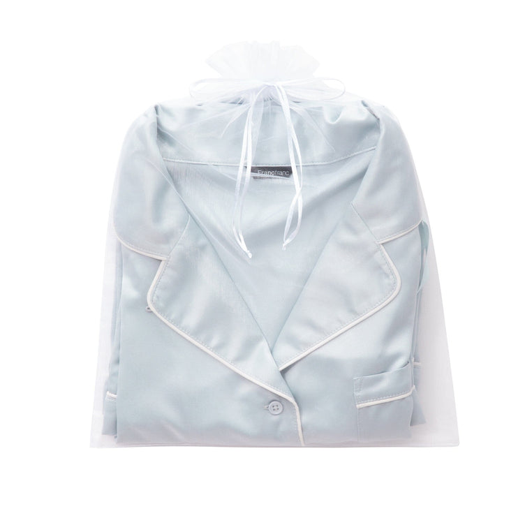 Hyaluronic Acid-Processed Short-Sleeve Shorts Pajamas With Embroidered Logo Light Blue