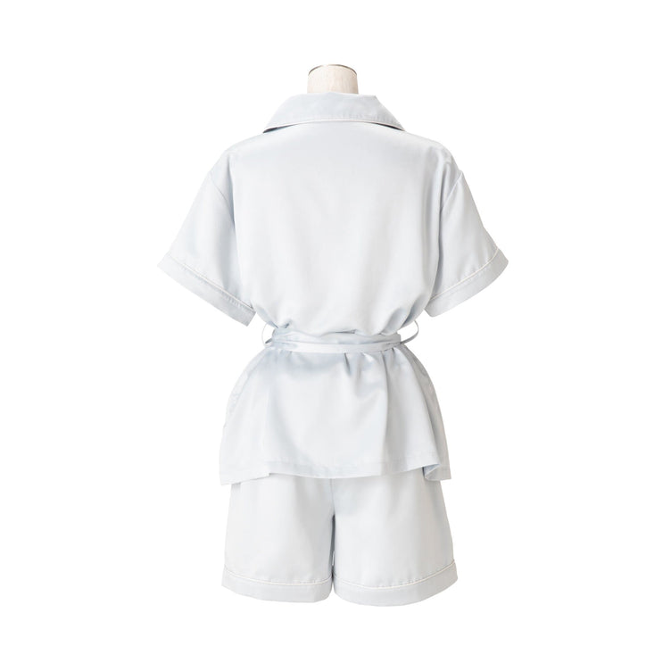 Hyaluronic Acid-Processed Short-Sleeve Shorts Pajamas With Embroidered Logo Light Blue