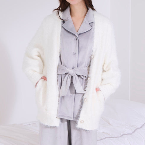 Feather Yarn Cardigan White