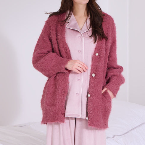 Feather Yarn Cardigan Dark Pink