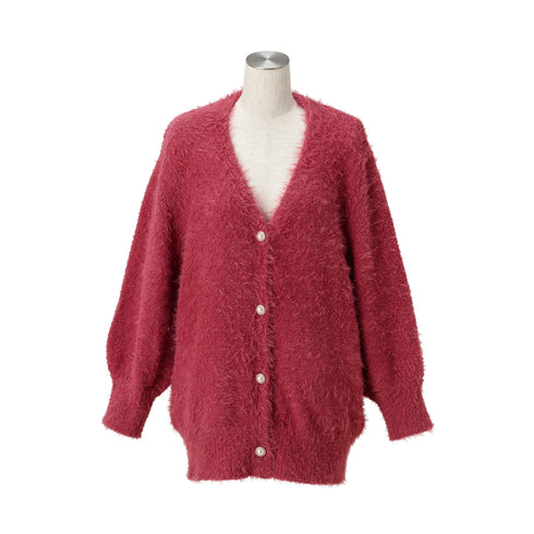 Feather Yarn Cardigan Dark Pink