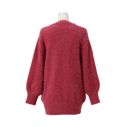 Feather Yarn Cardigan Dark Pink