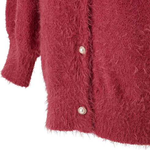 Feather Yarn Cardigan Dark Pink