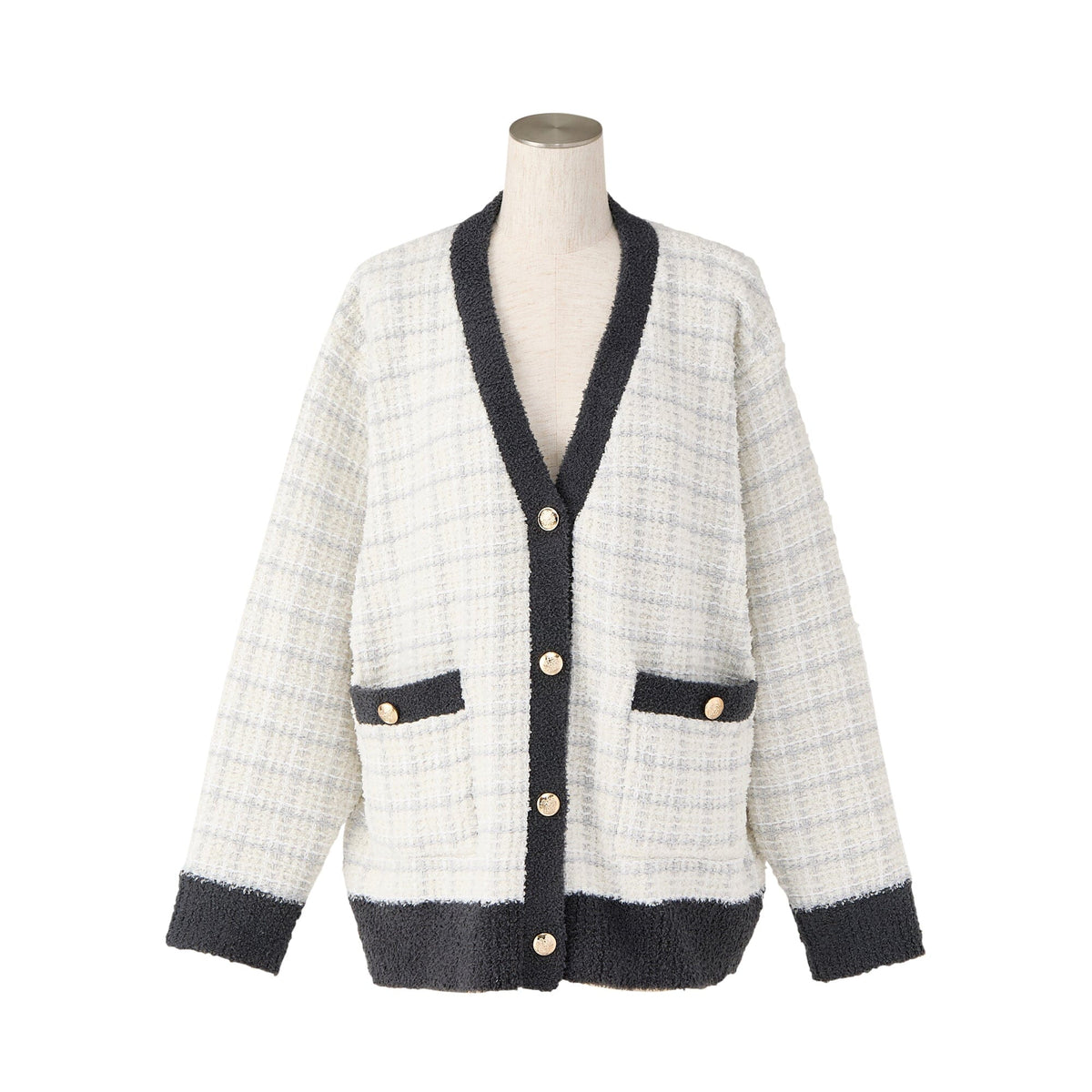 Tweed Pattern Cardigan Ivory