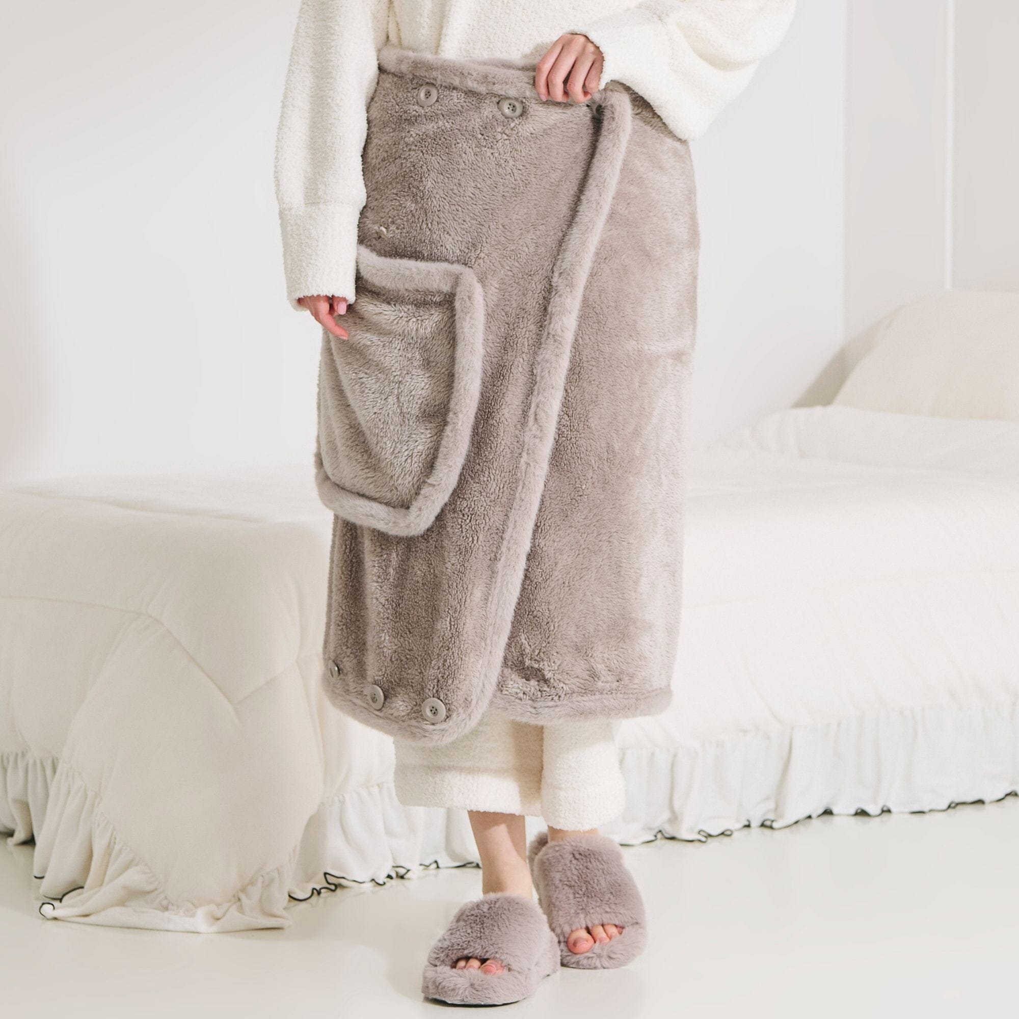 Warm Fleece 4Way Poncho Size S Greige