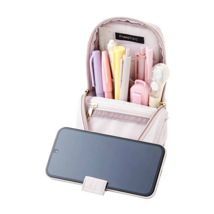 Noble Quilt Pen & Smartphone Stand Pouch Light Pink