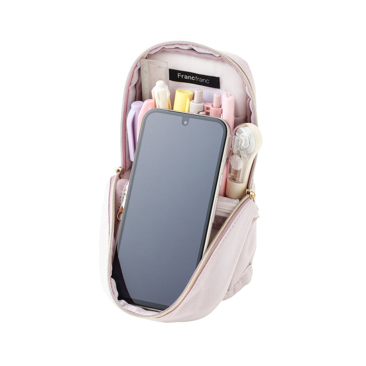 Noble Quilt Pen & Smartphone Stand Pouch Beige