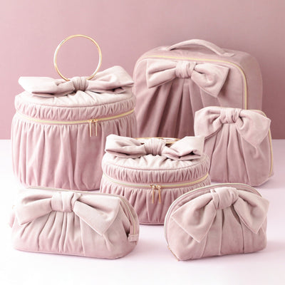 Velour Ribbon Stand Pouch Pink