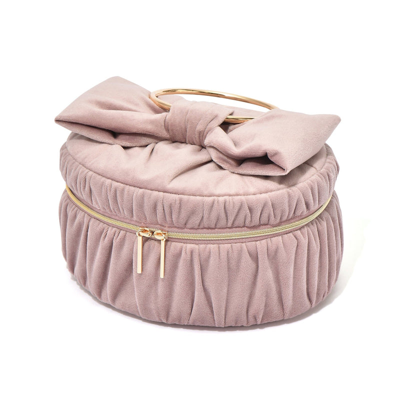 Velour Ribbon Vanity Pouch Small Pink