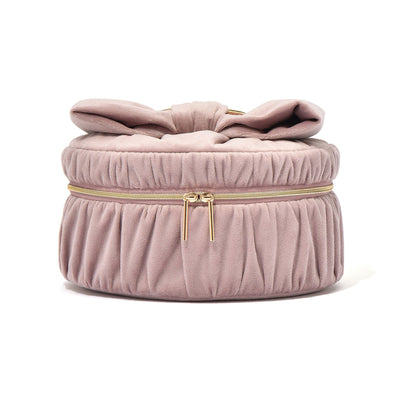 Velour Ribbon Vanity Pouch Small Pink