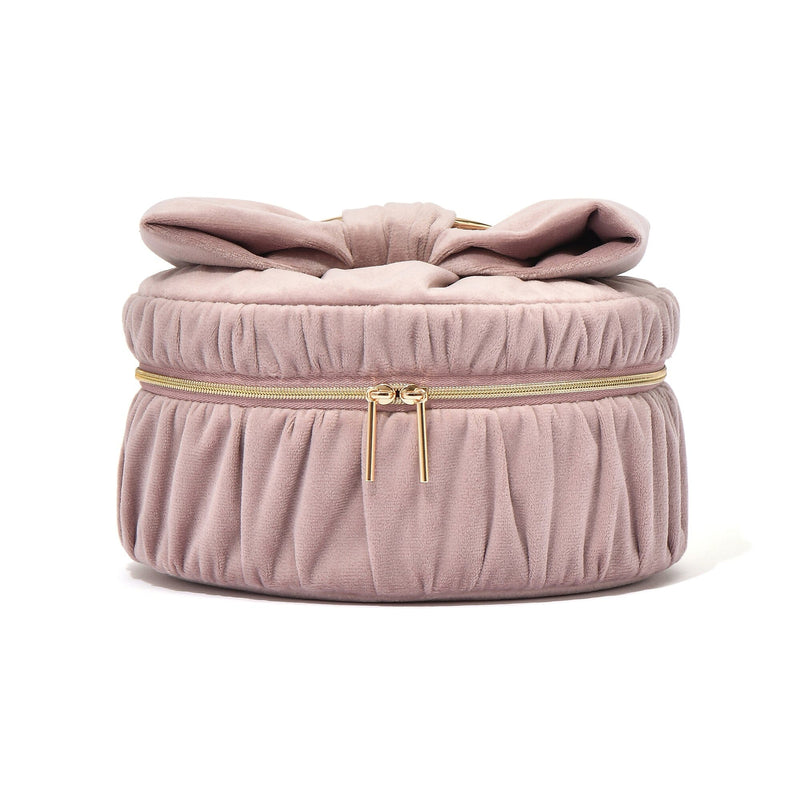 Velour Ribbon Vanity Pouch Small Pink
