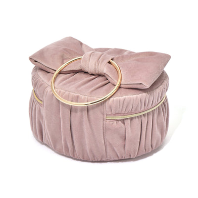 Velour Ribbon Vanity Pouch Small Pink