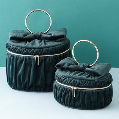 Velour Ribbon Vanity Pouch Small Green
