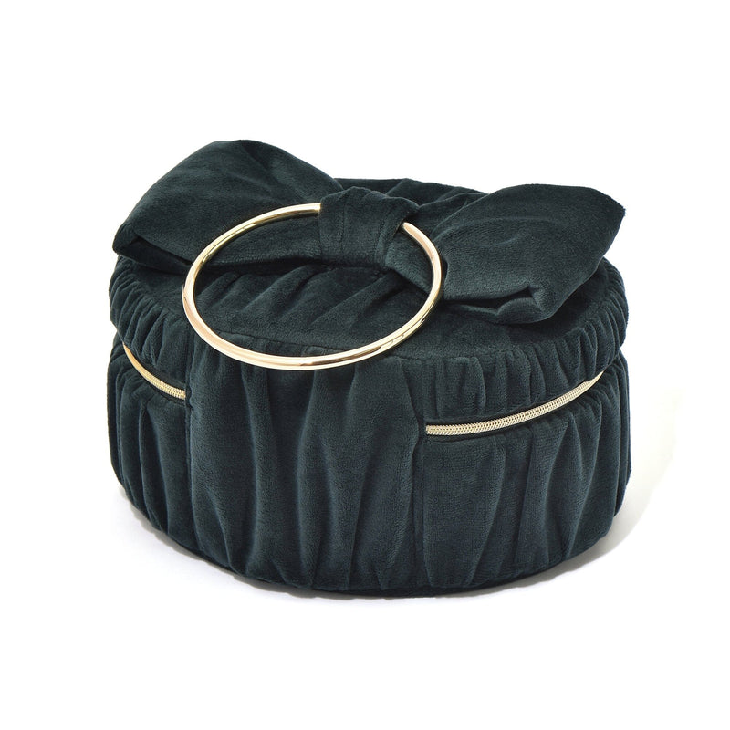 Velour Ribbon Vanity Pouch Small Green