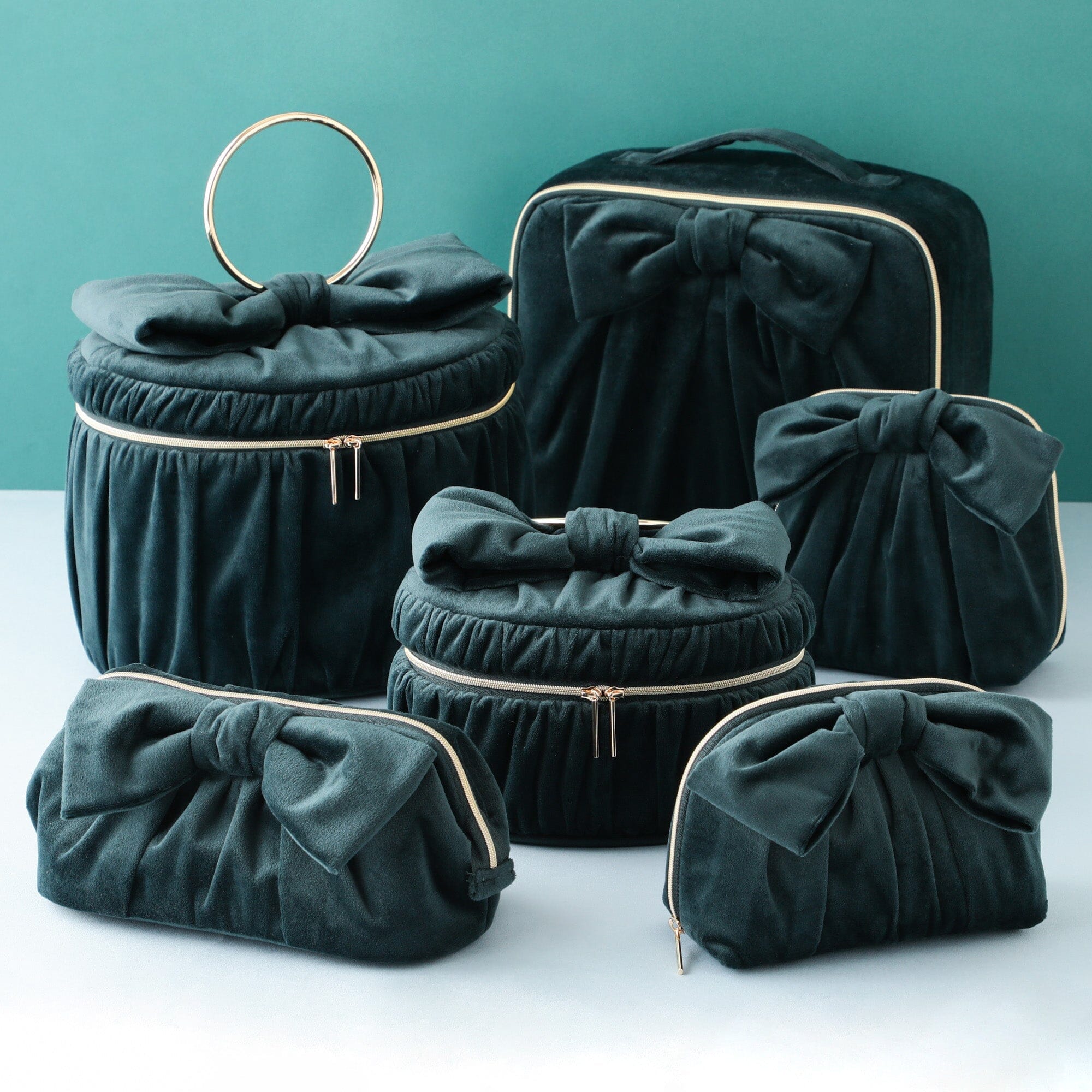Velour Ribbon Vanity Pouch Large Green