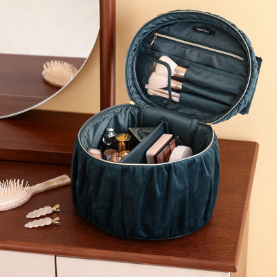 Velour Ribbon Vanity Pouch Large Green