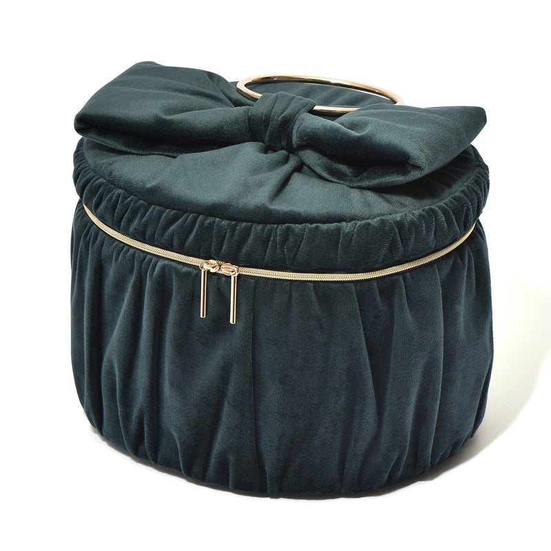 Velour Ribbon Vanity Pouch Large Green