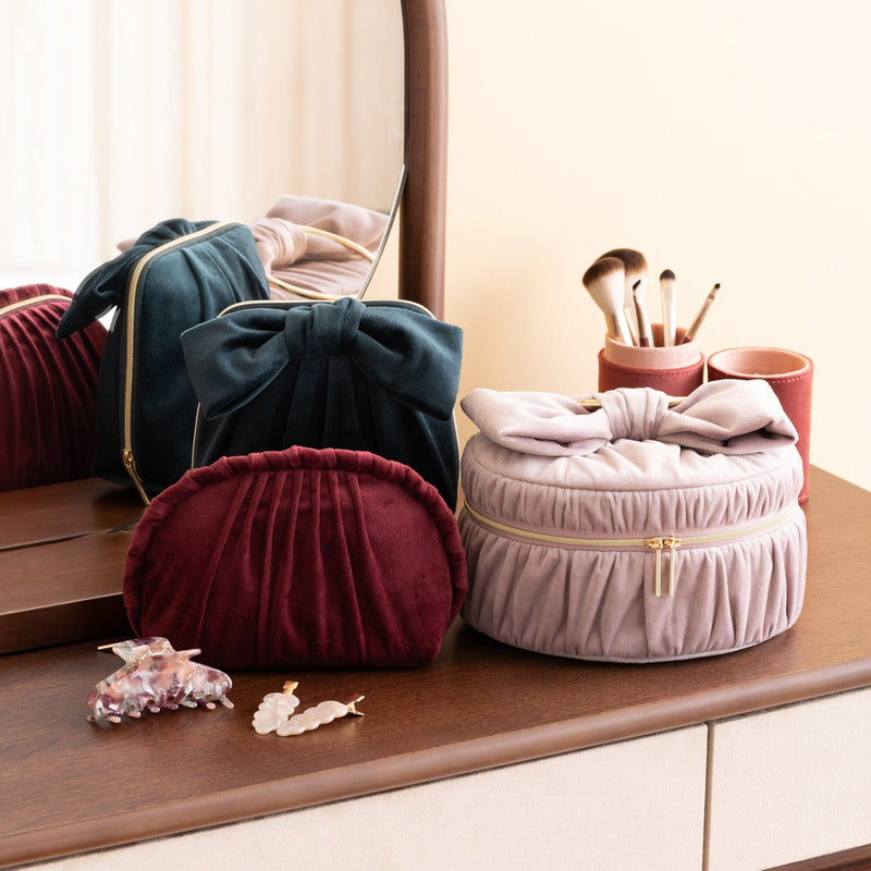 Velour Pleat Pouch Small Wine