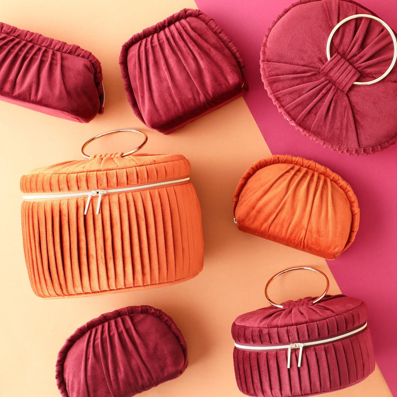 Velour Pleat Pouch Small Wine