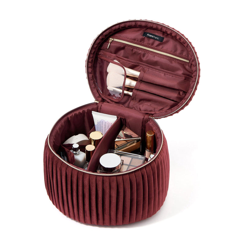Velour Pleat Vanity Pouch Large Wine