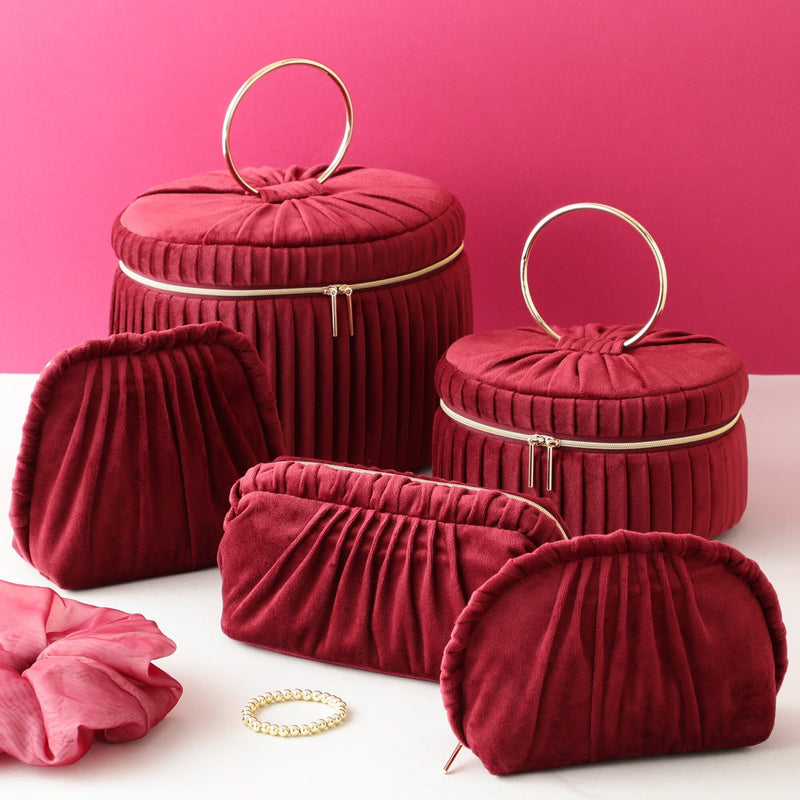 Velour Pleat Vanity Pouch Large Wine