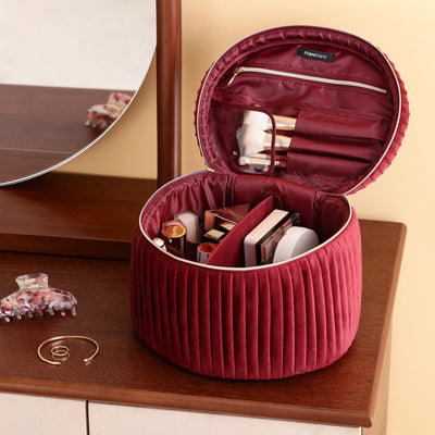 Velour Pleat Vanity Pouch Large Wine