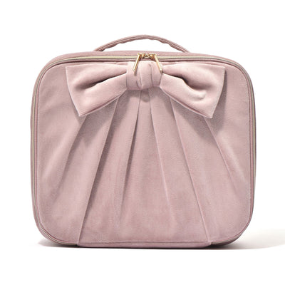 Velour Ribbon Makeup Bag Pink