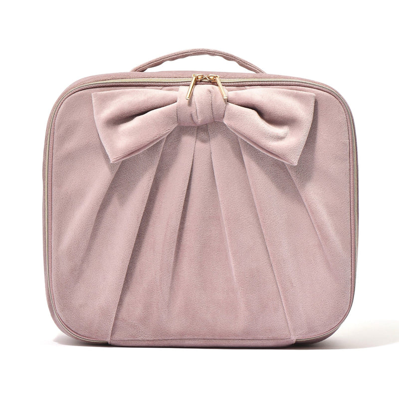 Velour Ribbon Makeup Bag Pink