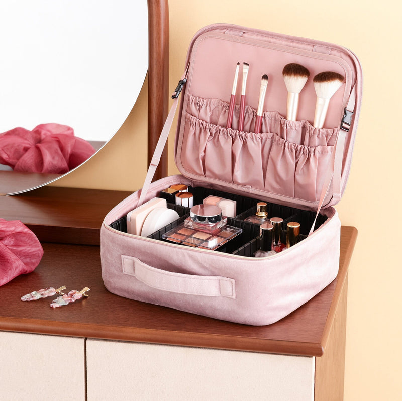 Velour Ribbon Makeup Bag Green