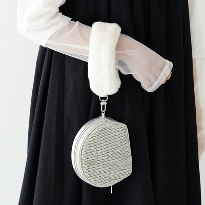 Tweed Fur Pouch Small Light Blue